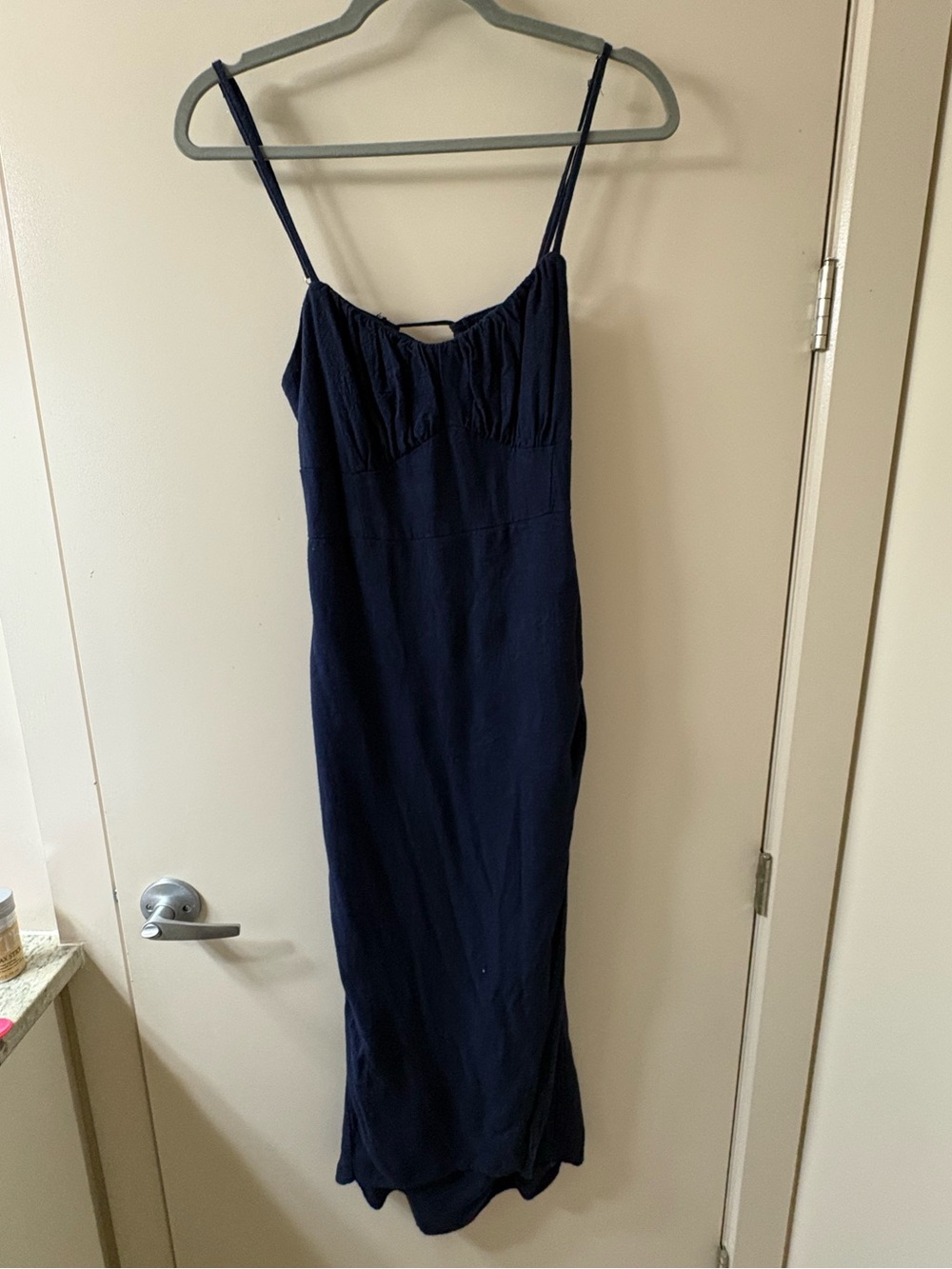 Navy Blue Women's Midi Linen Dress